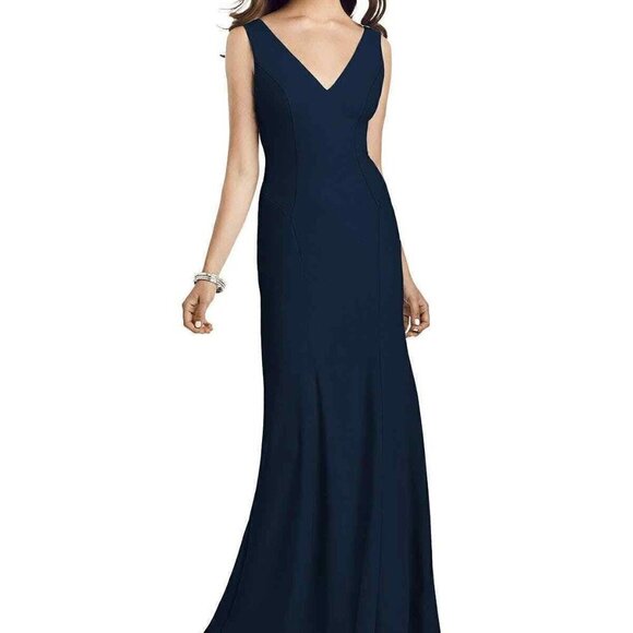 Vivian Diamond Dessy 3060 Midnight Blue Seamed Bodice Trumpet Gown - Picture 1 of 4